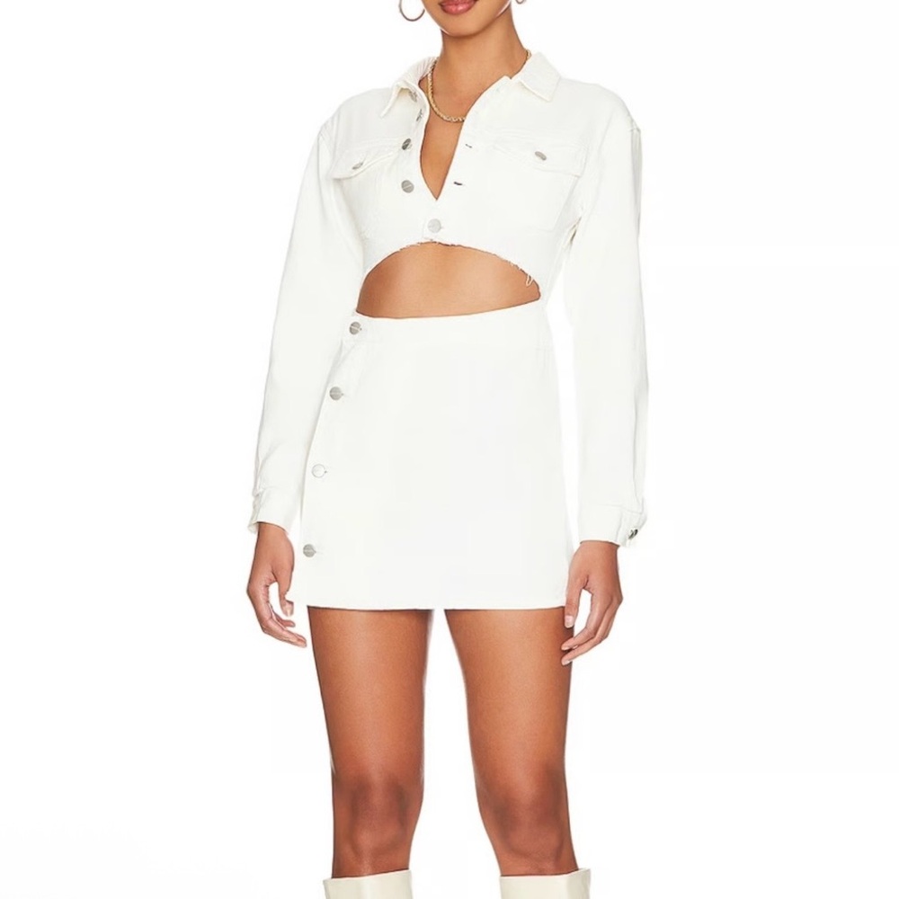 Superdown White Denim Mini Dress XS Jean Cutout Western Cowgirl